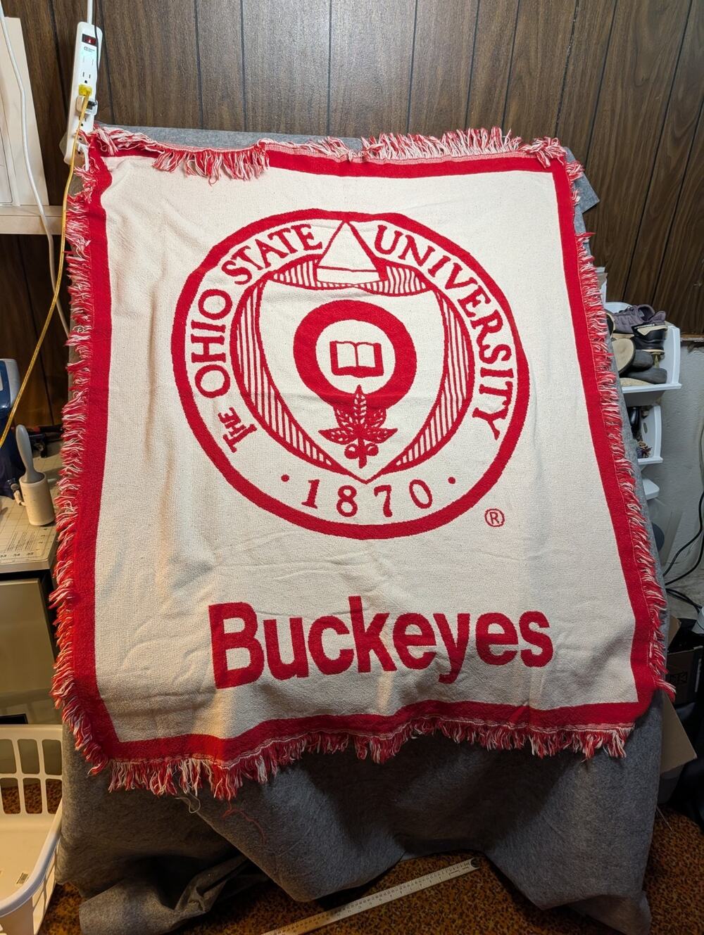 Vintage The Ohio State University Buckeyes Logo Woven Throw 55"X 46", 2" Fringe